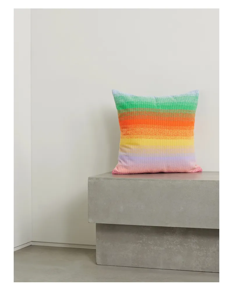 The Elder Statesman Gestreiftes Kissen Aus Geripptem Kaschmir - Orange Orange