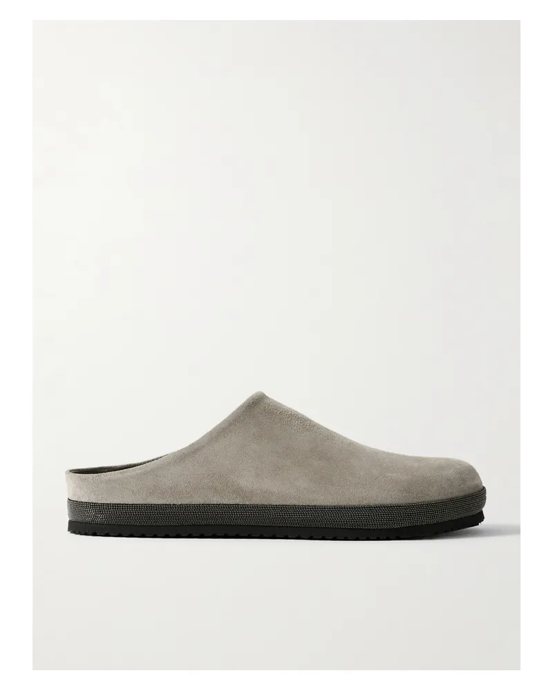 Brunello Cucinelli Mules Aus Veloursleder Mit Zierperlen - Grau Grau