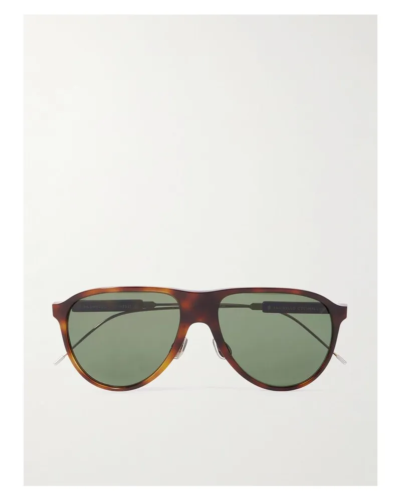 Brunello Cucinelli Pilotensonnenbrille Aus Azetat In Hornoptik Mit Goldfarbenen Details Horn