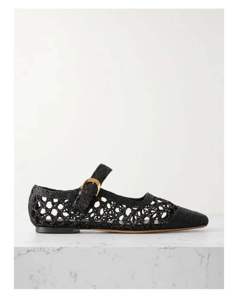 Emme Parsons Tramonto Mary-jane-ballerinas Aus Geflochtenem Raffiabast Mit Lederbesätzen - Schwarz Schwarz