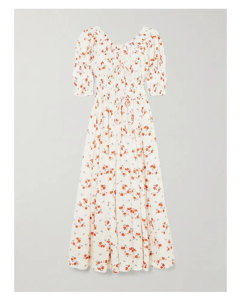 DÔEN Ischia Midikleid Aus Voile Aus Einer Biobaumwollmischung Mit Blumenprint Und Raffungen - Weiß Weiß