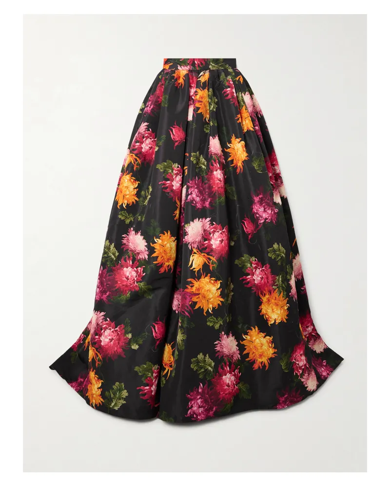 Carolina Herrera New York Maxirock Aus Faille Mit Blumenprint Und Falten - Schwarz Schwarz