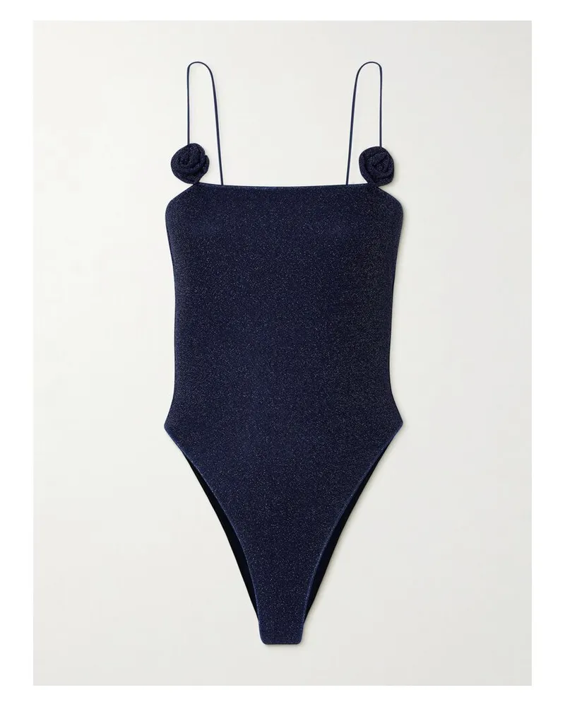 Oséree Lumière Rose Badeanzug In Metallic-optik Mit Applikationen - Blau Blau