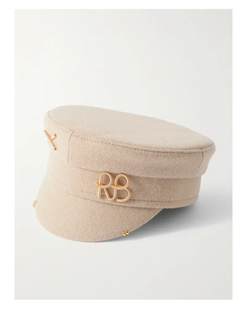 RUSLAN BAGINSKIY Baker Boy Embellished Wool-blend Cap - Neutrals Neutrals