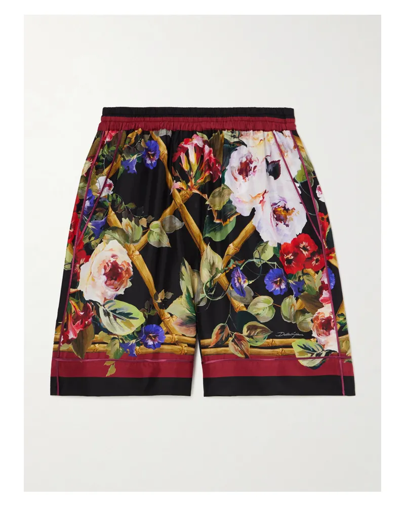 Dolce & Gabbana Shorts Aus Seide Mit Blumenprint - Schwarz Schwarz