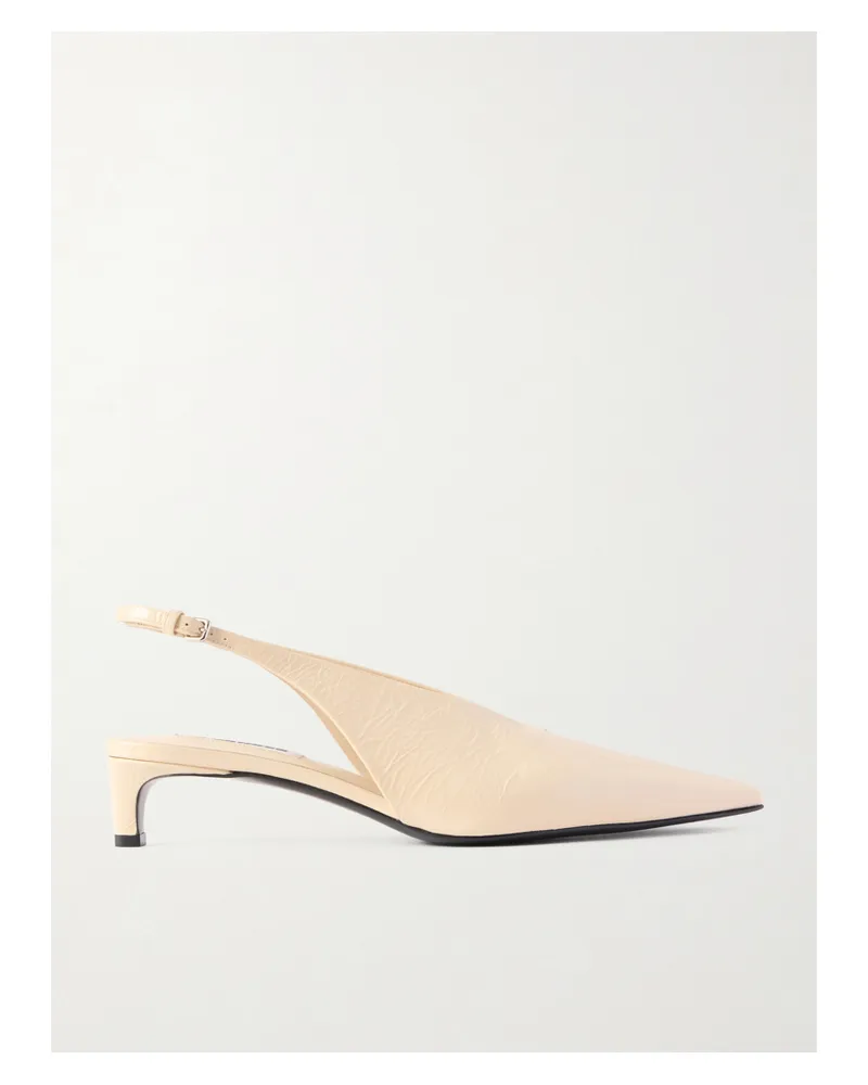 Jil Sander Crinkled Patent-leather Slingback Pumps - Ivory Ivory