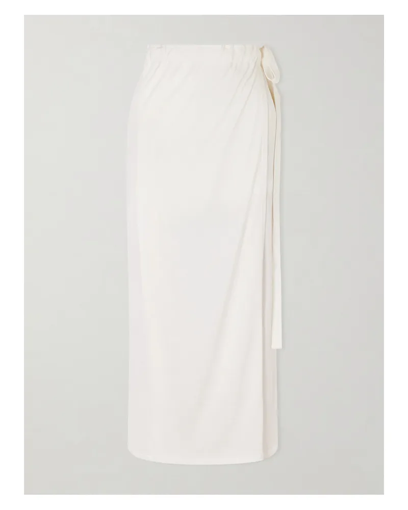 Totême Silk And Cotton-blend Wrap Midi Skirt - Off-white Off-white