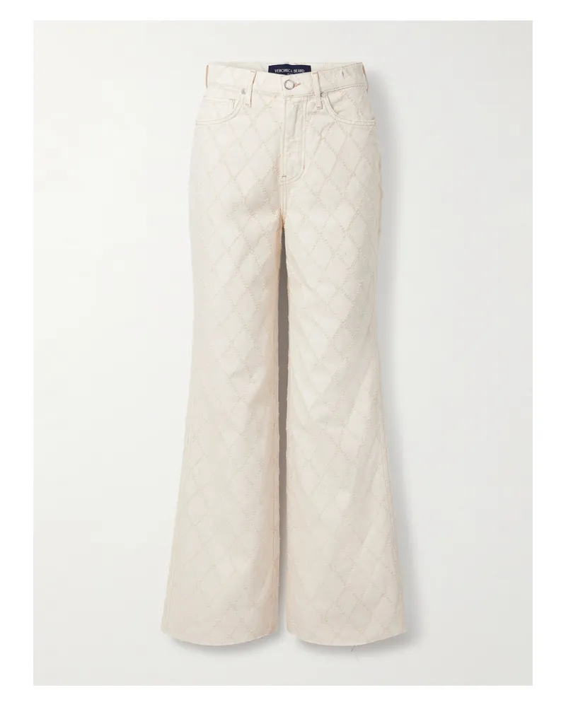 Veronica Beard Taylor Hoch Sitzende Jeans Mit Weitem Bein, Fil Coupé Und Fransen - Ecru Ecru