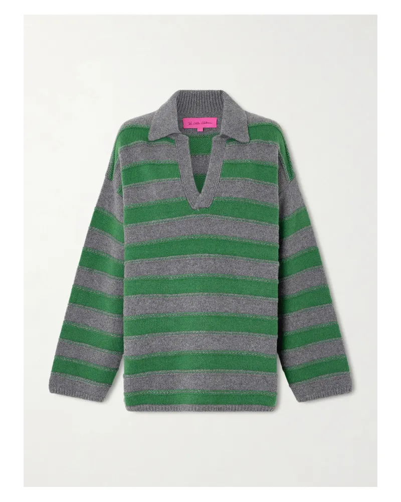 The Elder Statesman Dume Gestreifter Kaschmirpullover Mit Polokragen - Grün Grün