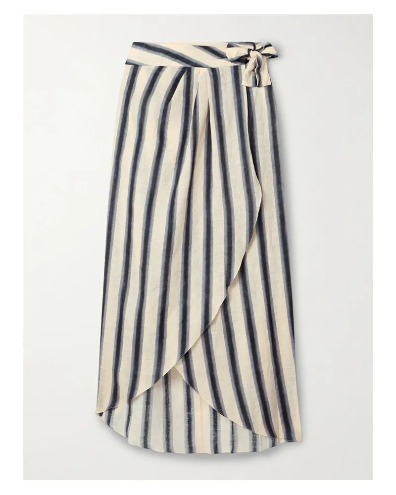 Johanna Ortiz Waves Of Destiny Pareo Aus Gestreiftem Leinen Mit Wickeleffekt - Ecru Ecru