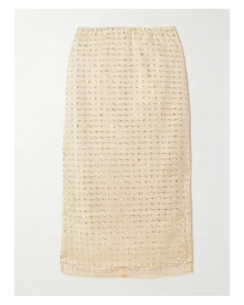STAUD Ciara Layered Embellished Tulle Midi Skirt - Cream Cream