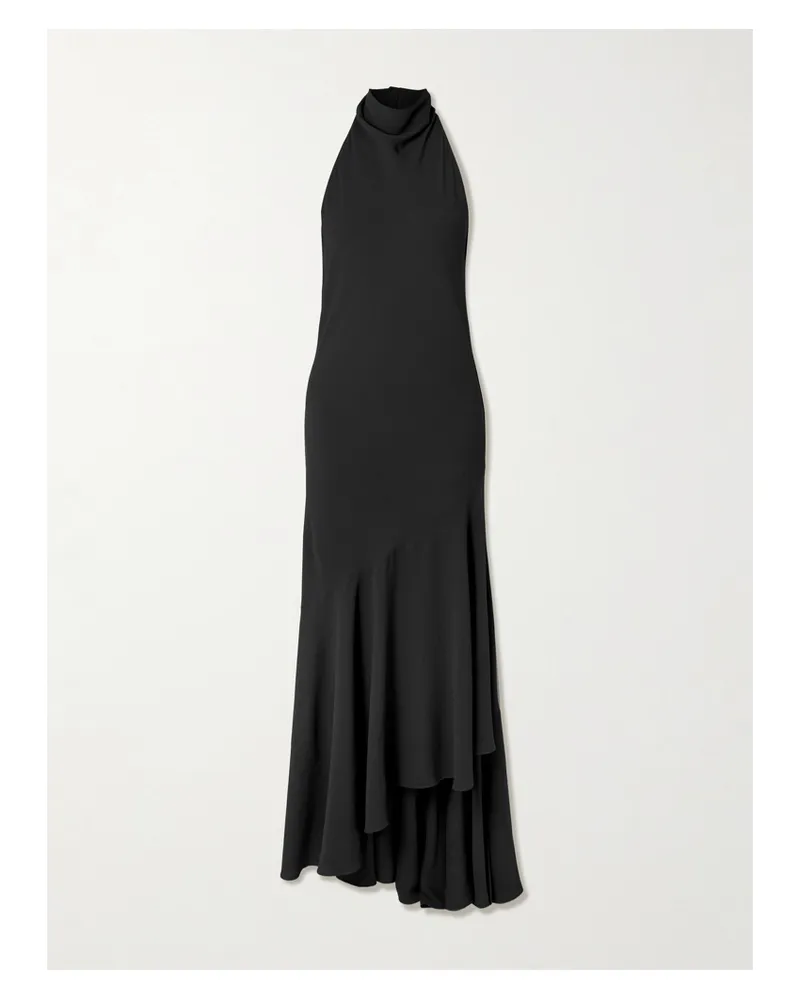 Alaïa Open-back Asymmetric Ribbed Wool Maxi Dress - Black Black