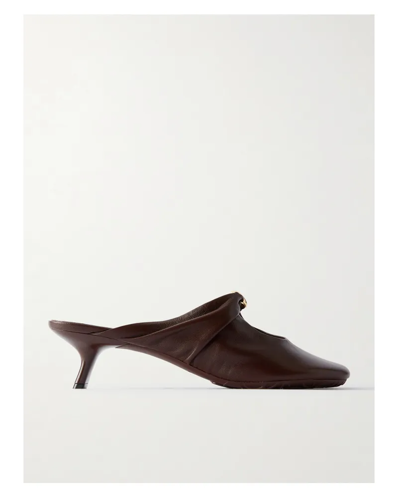 Loewe Pebble Embellished Cutout Leather Mules - Brown Brown