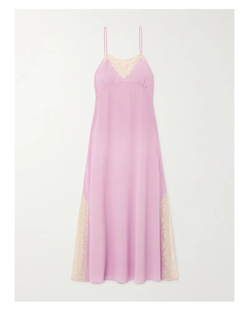 Chloé Midikleid Aus Crêpe De Chine Aus Seide Mit Spitzeneinsätzen - Lila Lila