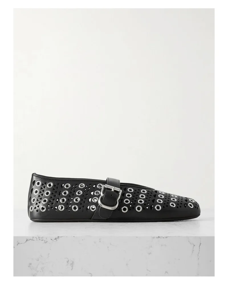 Alaïa Vienne Mary-jane-ballerinas Aus Leder Mit Ösen Und Perforationen - Schwarz Schwarz