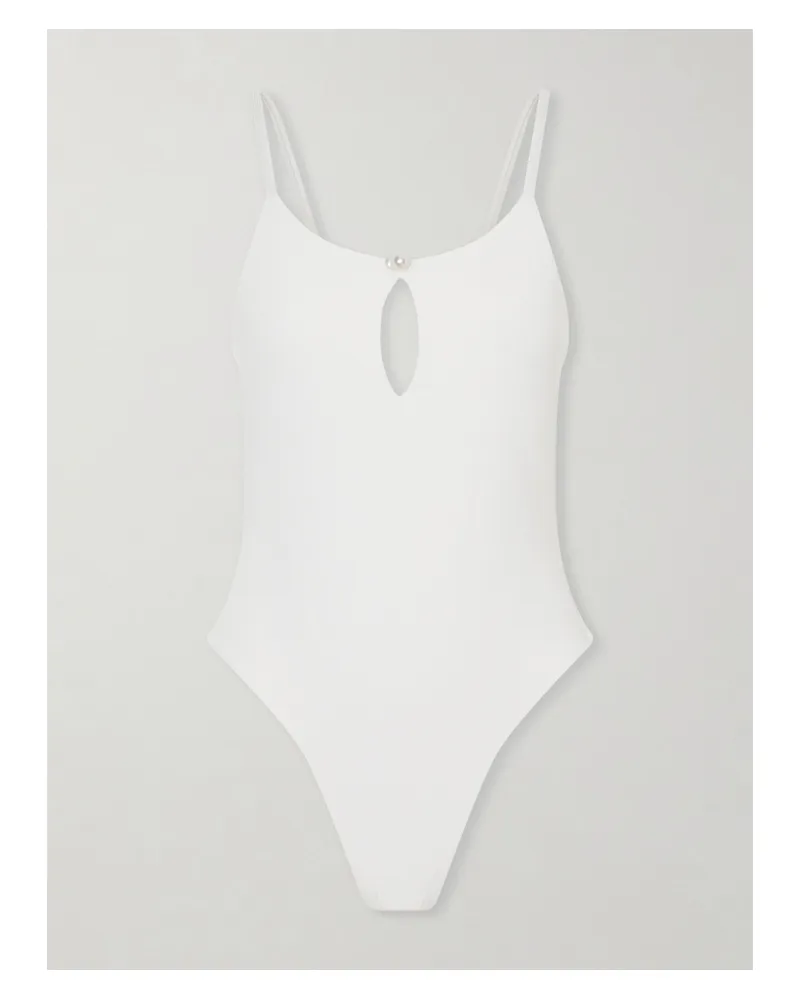 Sara Cristina Pearl Cutout Ribbed Swimsuit - White White
