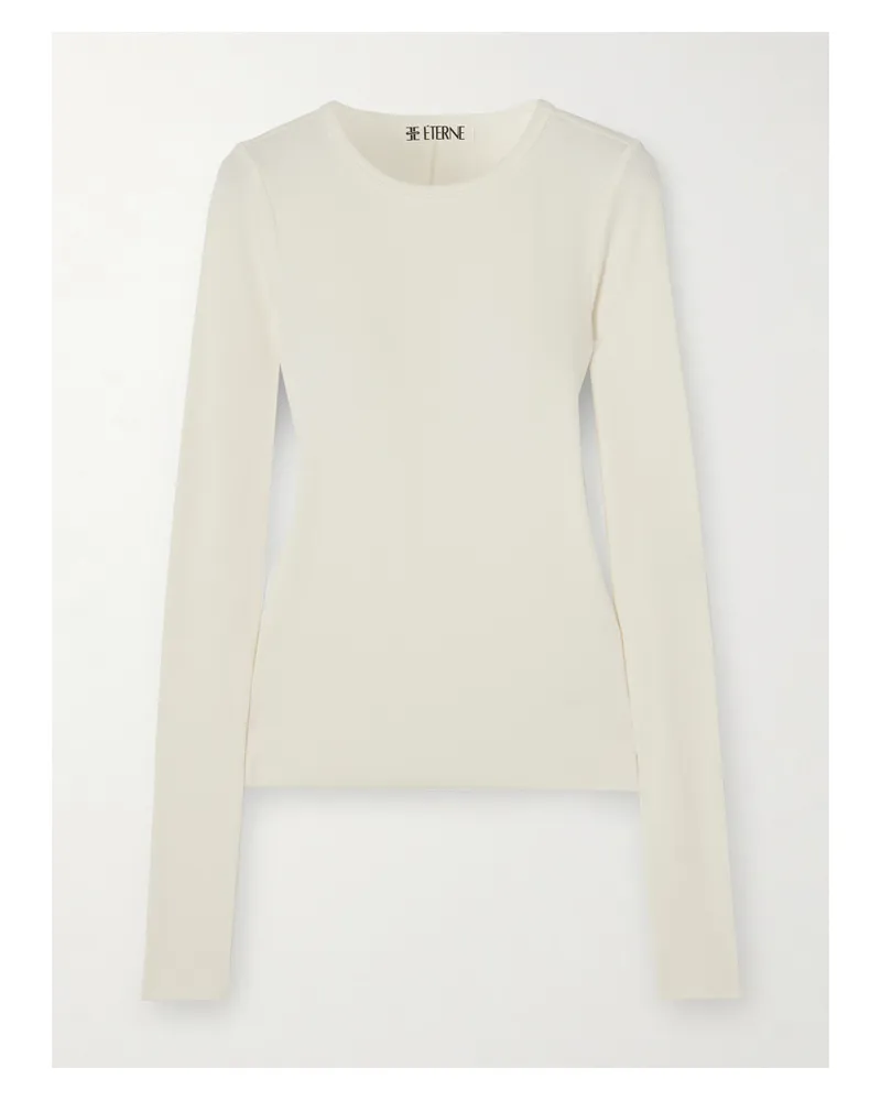 ÉTERNE Ribbed Stretch Cotton And Modal-blend Top - Cream Cream