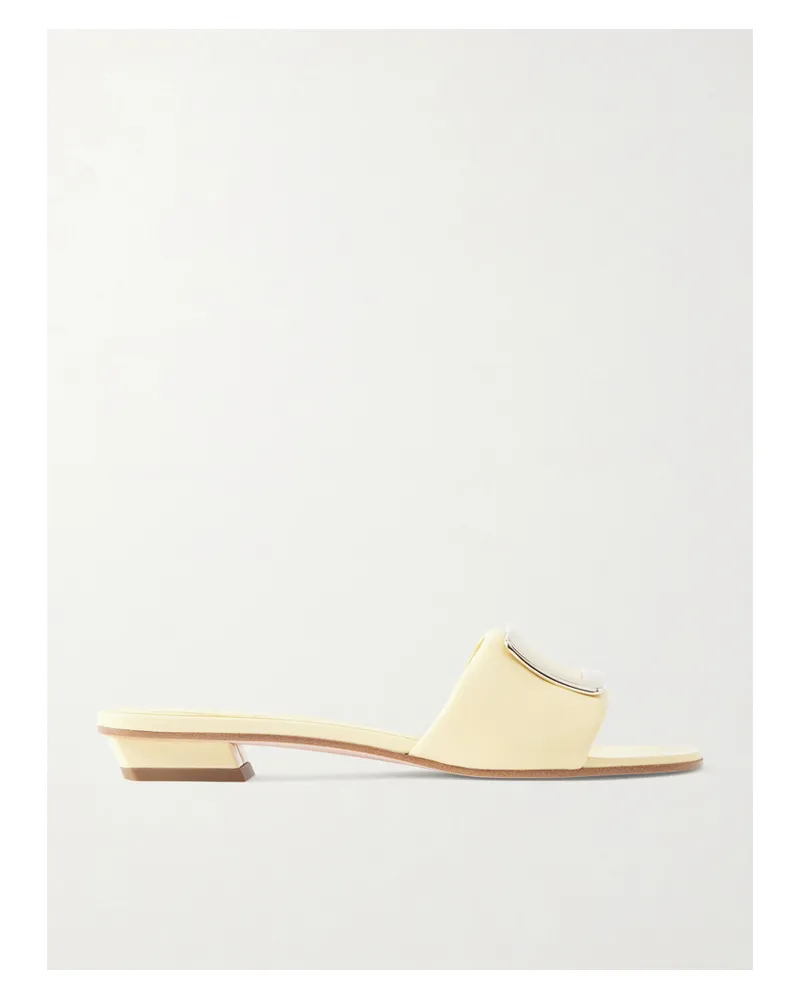 Roger Vivier 20 Buckled Padded Leather Mules - Yellow Yellow