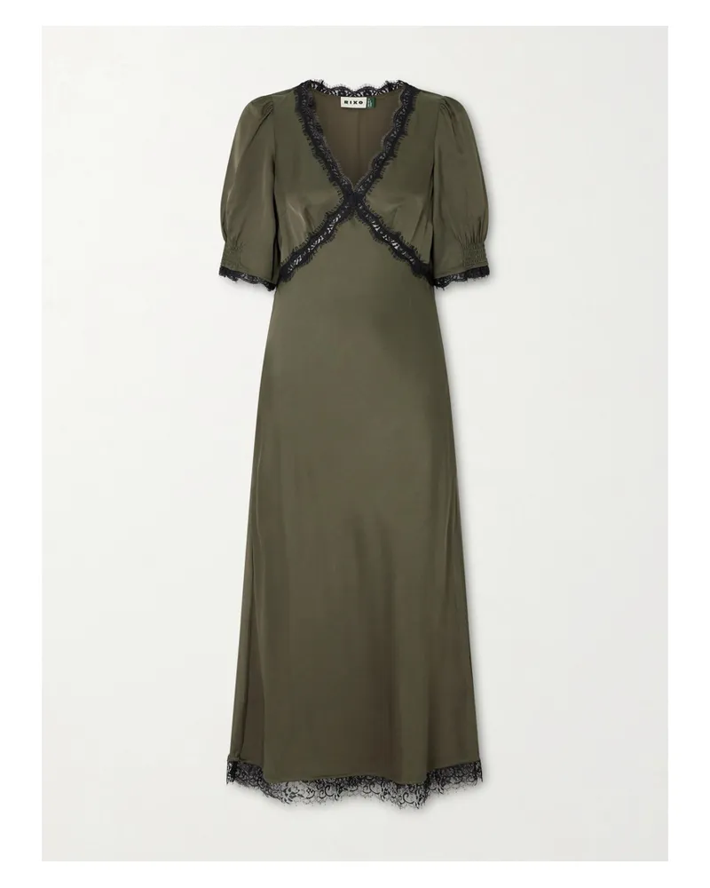 RIXO Annina Lace-trimmed Satin Midi Dress - Green Green