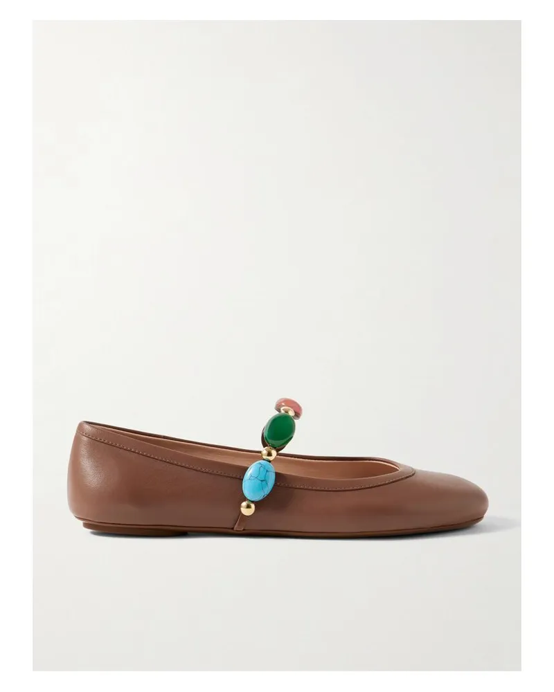 Gianvito Rossi Shanti Mary-jane-ballerinas Aus Leder Mit Verzierungen - Braun Braun