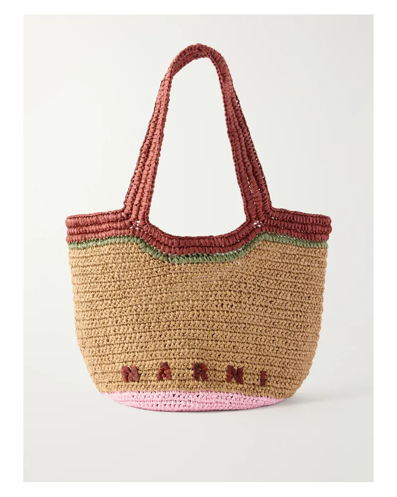 Marni Hobo Small Leather-trimmed Faux Raffia Tote Bag Bag - Brown Brown