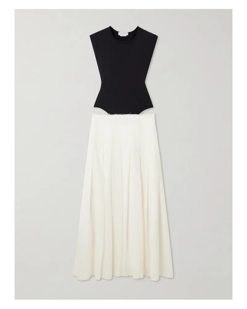 Gabriela Hearst Mina Zweifarbiges Maxikleid Aus Einer Kaschmir-wollmischung Und Wolle Mit Falten Und Cut-outs - Schwarz Schwarz
