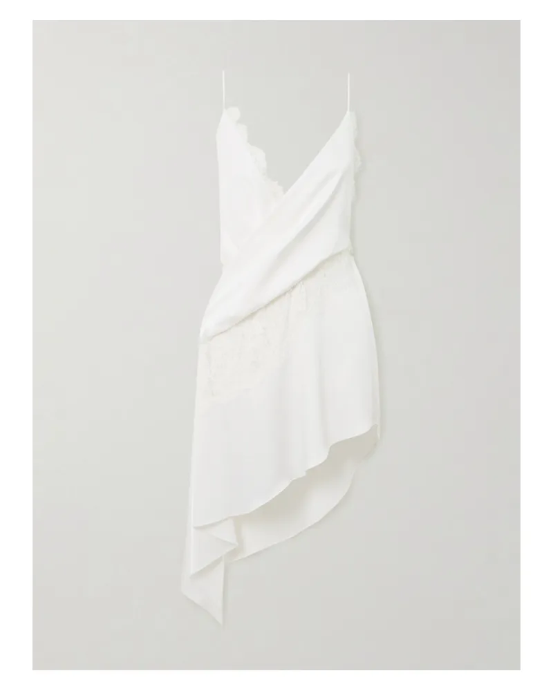 Alex Perry Kleid Aus Glänzendem Crêpe Mit Wickeleffekt Und Spitzenbesätzen - Weiß Weiß