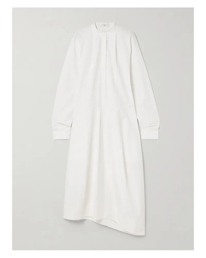 tibi Asymmetrisches Midi-hemdblusenkleid Aus Baumwollpopeline Mit Falten - Weiß Weiß