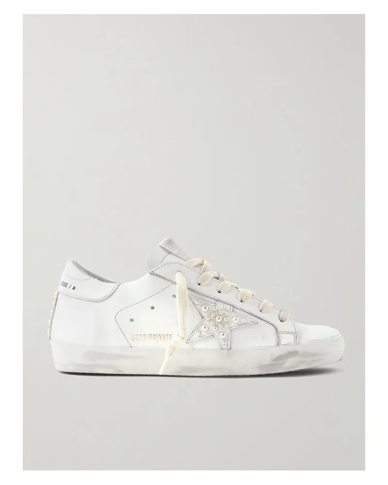Golden Goose Superstar Sneakers Aus Leder Mit Zierperlen In Distressed-optik - Weiß Weiß