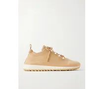 Veles Faux Pearl-embellished Cashmere-knit Sneakers - Neutrals