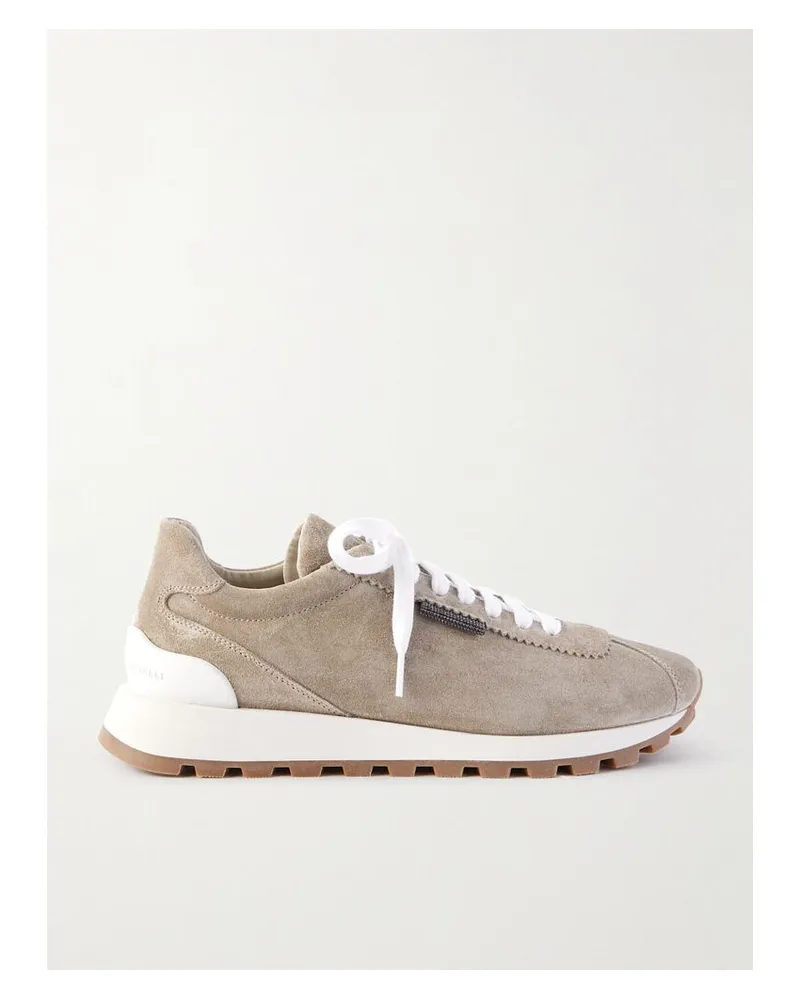 Brunello Cucinelli Sneakers Aus Veloursleder Mit Zierperlen - Grau Grau