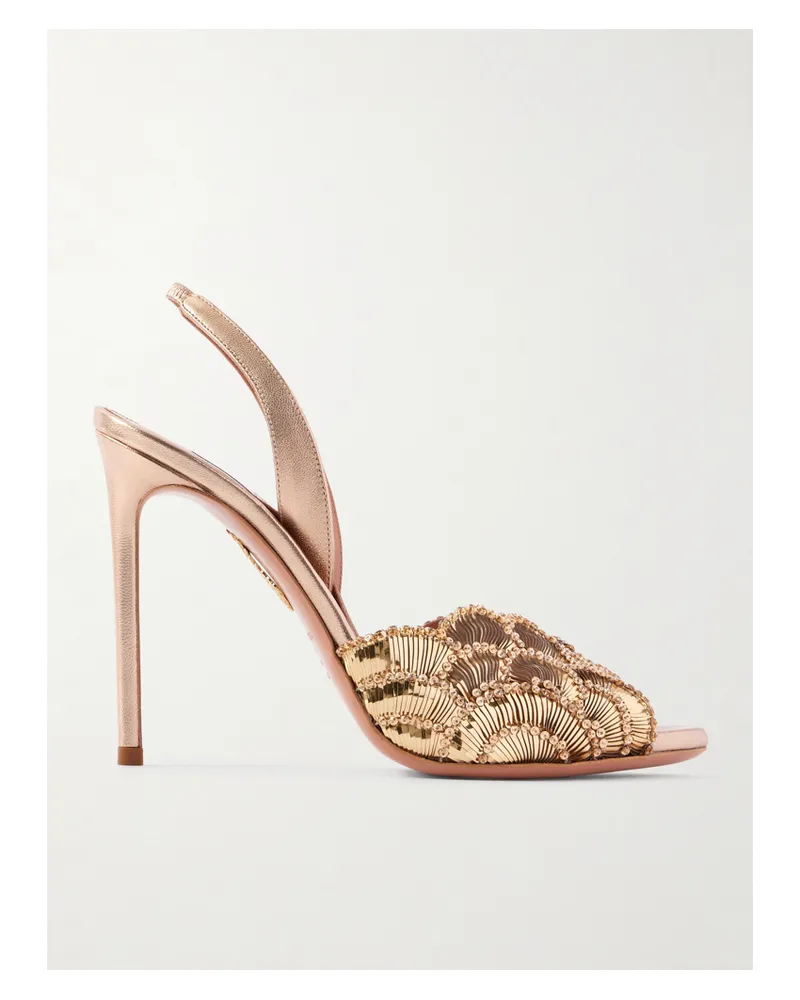 Aquazzura Ce Soir 105 Sandalen Aus Leder Mit Verzierungen - Gold Gold