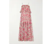 Floral-print Ruffled Silk-chiffon Maxi Dress - Pink