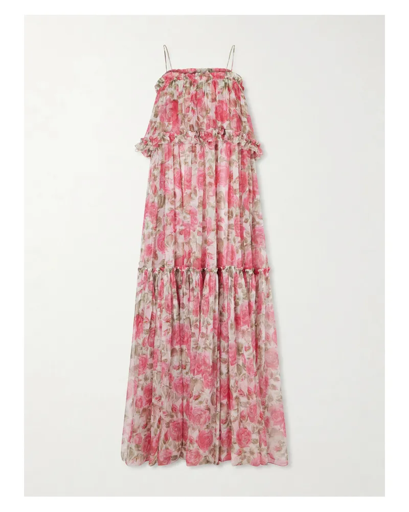 Chloé Floral-print Ruffled Silk-chiffon Maxi Dress - Pink Pink