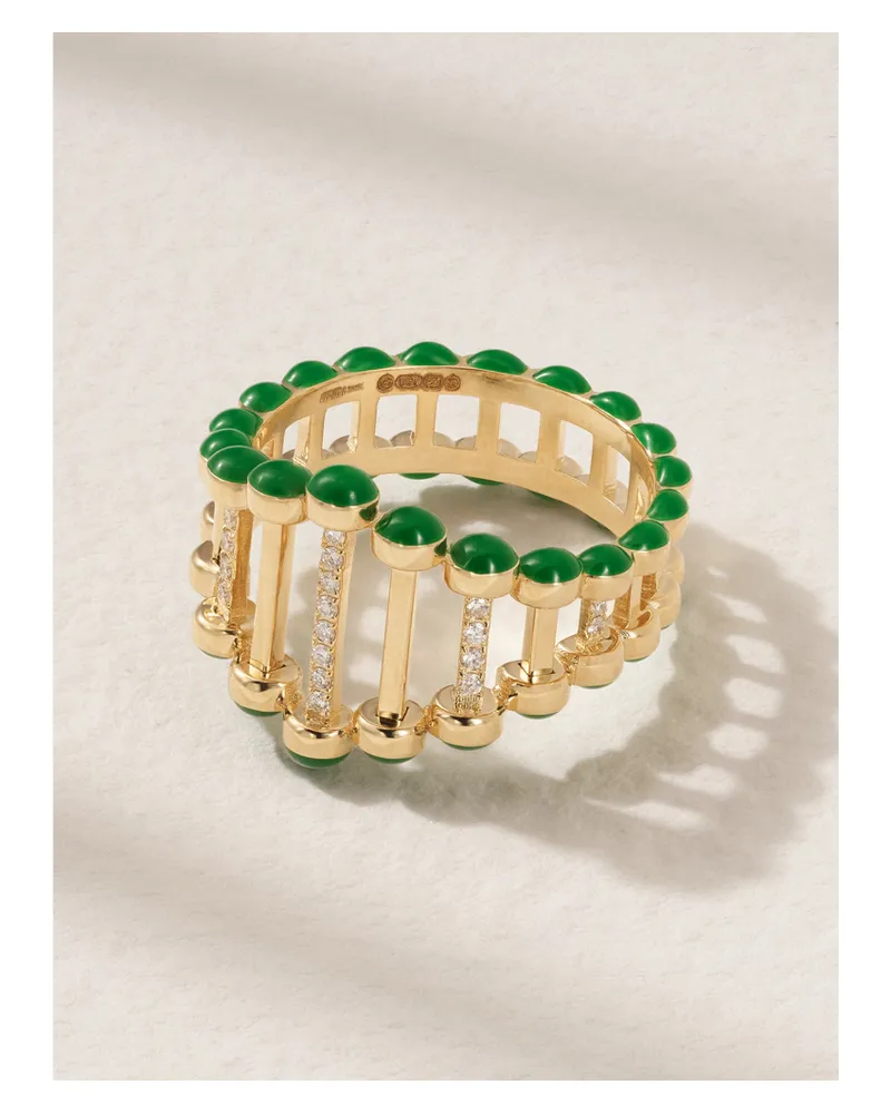 L’Atelier Nawbar The Little Twiggy 18-karat Gold, Diamond And Enamel Ring - Green Green