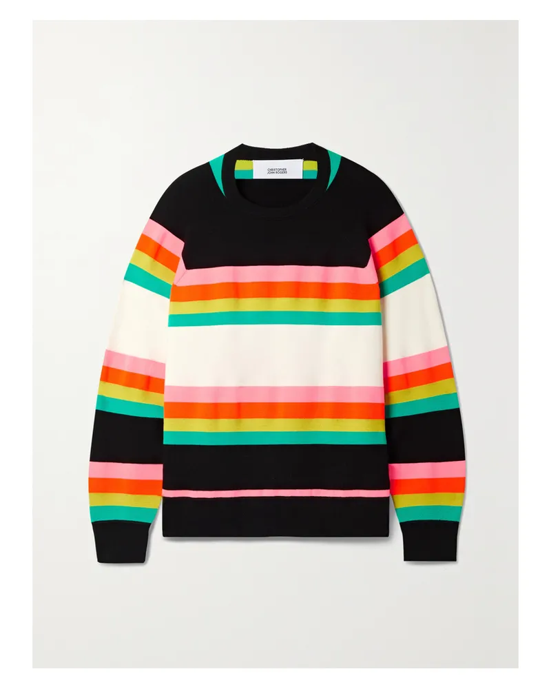Christopher John Rogers Pullover Aus Einer Wollmischung In Jacquard-strick Mit Streifen - Schwarz Schwarz