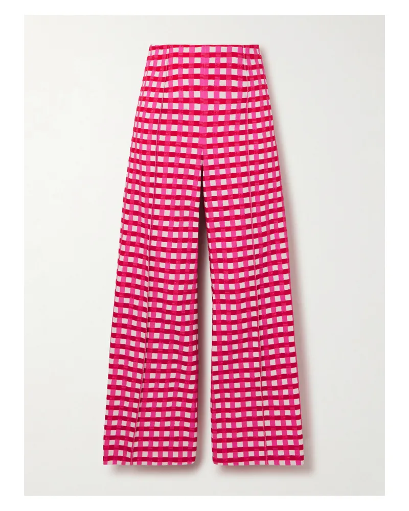 EMILIA WICKSTEAD Daffy Hoch Sitzende Jeans Mit Weitem Bein Und Gingham-karo - Pink Pink
