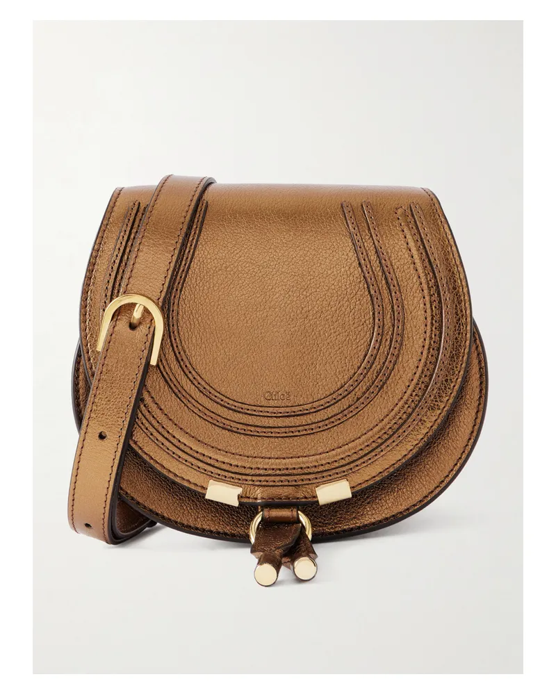 Chloé Marcie Schultertasche Aus Metallic-leder In Knitteroptik - Gold Gold