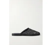 The Slipper Leather-trimmed Mesh Mules - Black