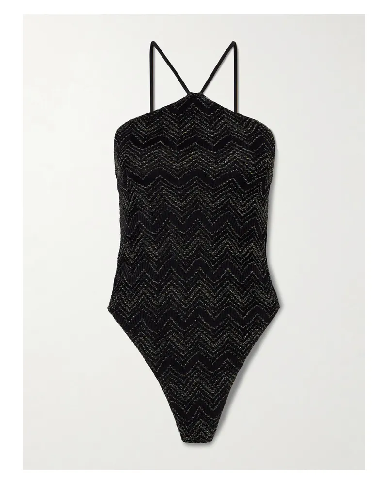 Missoni Mare Striped Metallic Crochet-knit Swimsuit - Black Black