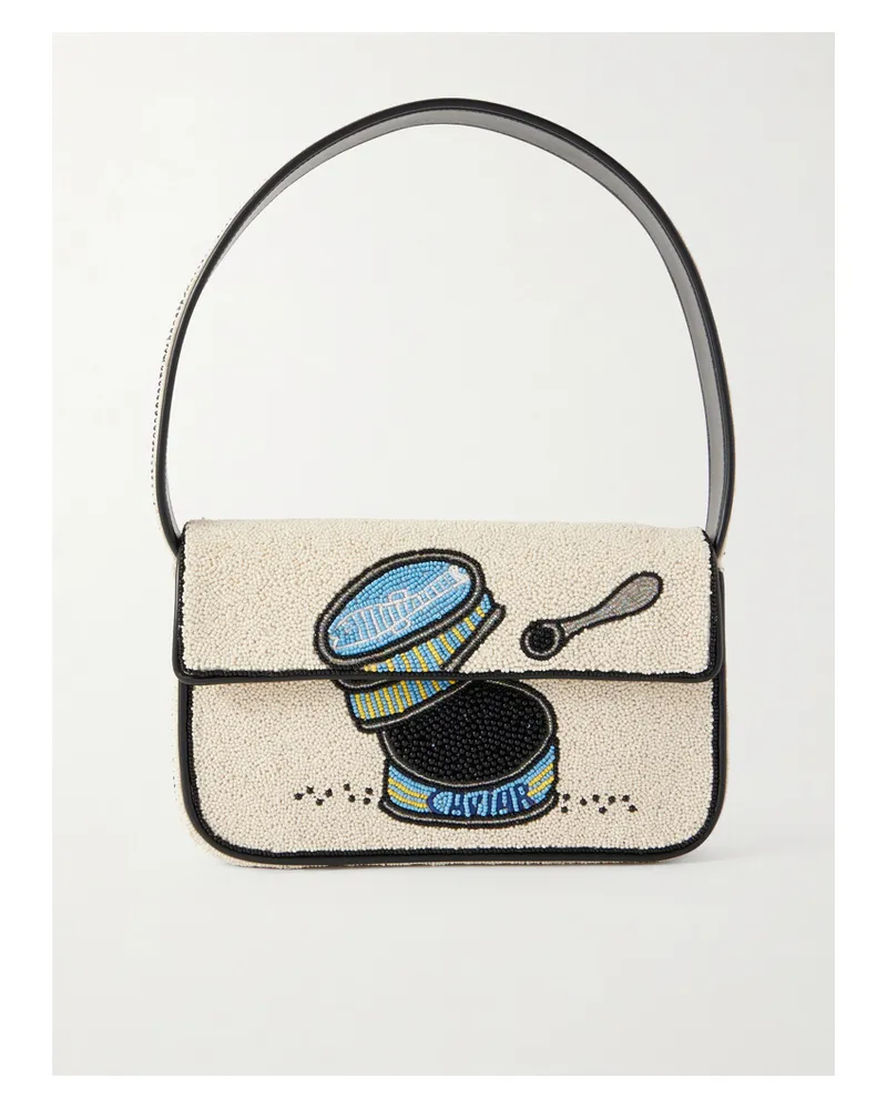 STAUD Tommy Bead-embellished Satin Shoulder Bag - Neutrals Neutrals