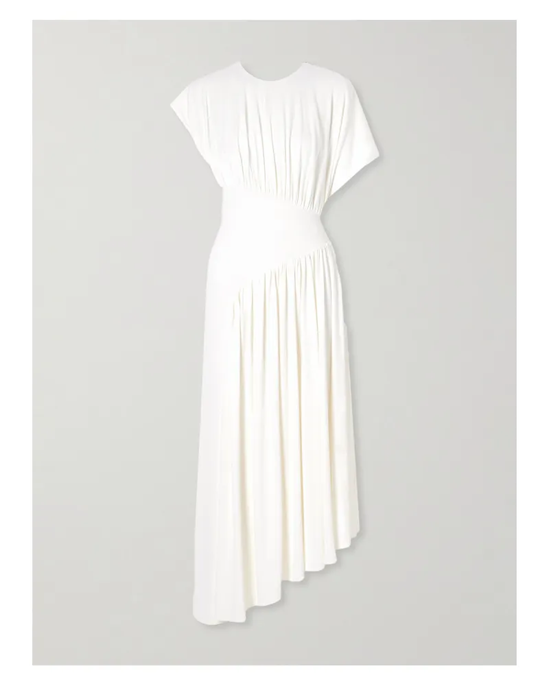 Paco Rabanne Asymmetrisches Midikleid Aus Stretch-crêpe Mit Raffungen - Elfenbein Elfenbein