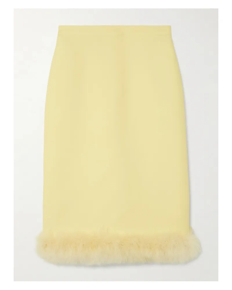Valentino Garavani Feather-trimmed Wool And Silk-blend Crepe Skirt - Yellow Yellow