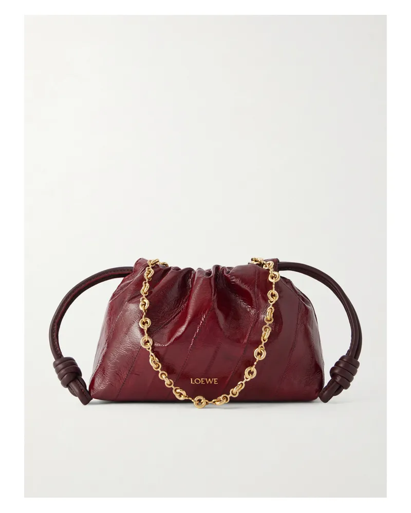 Loewe Flamenco Mini Leather-trimmed Crinkled-eel Clutch - Burgundy Burgundy
