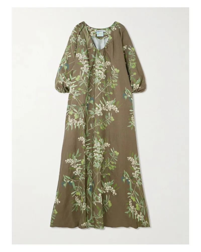 BERNADETTE Georgio Maxikleid Aus Leinen Mit Blumenprint - Braun Braun