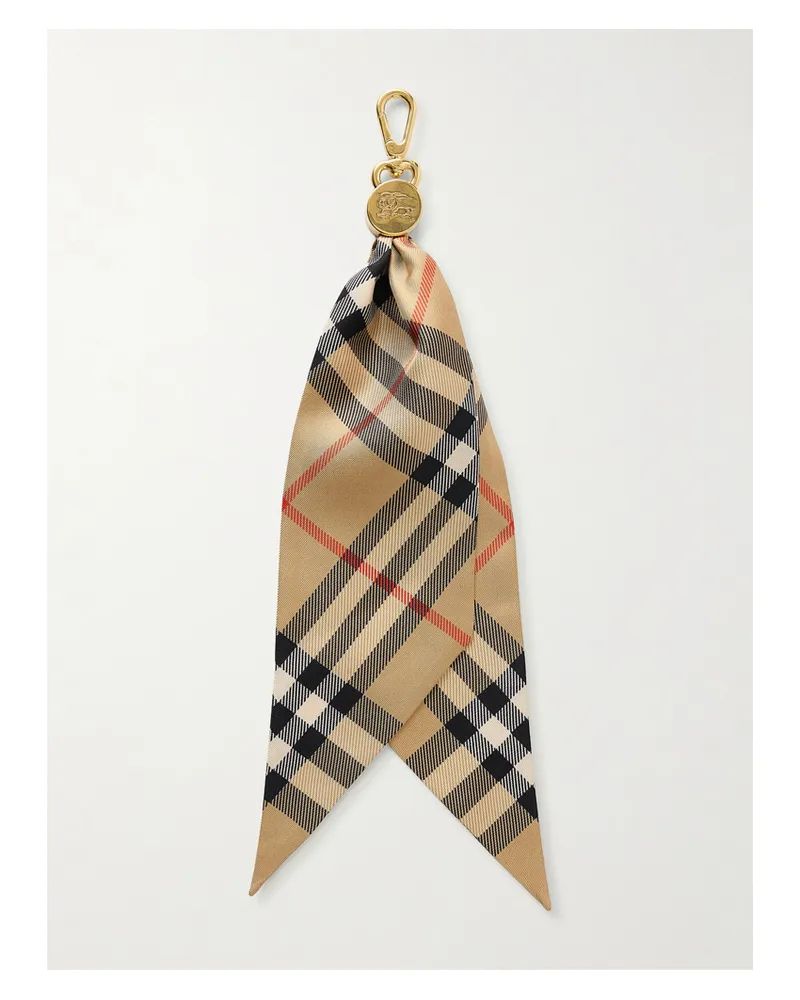 Burberry Gold-tone Checked Silk Charm - Neutrals Neutrals