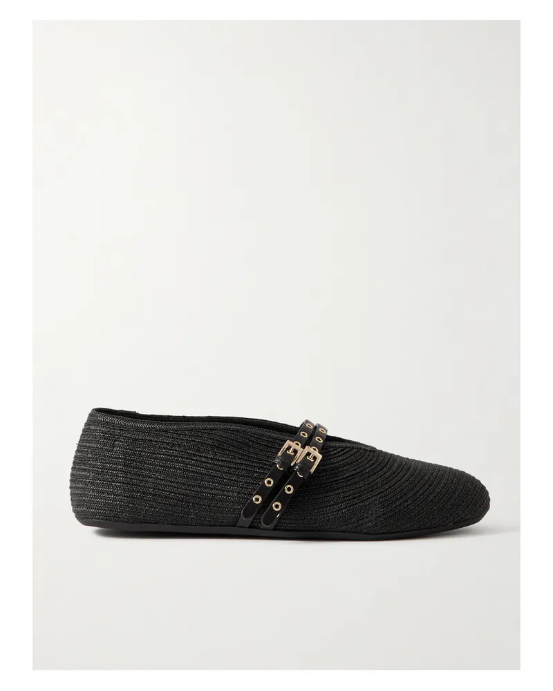 Alaïa Leather-trimmed Raffia Ballet Flats - Black Black