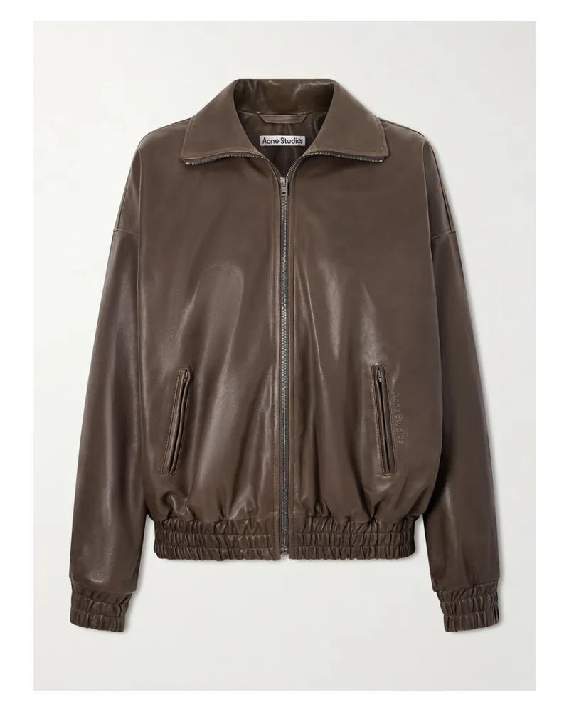 Acne Studios Leather Bomber Jacket - Brown Brown