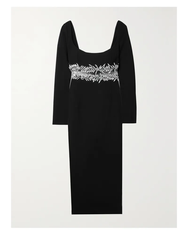 Oscar de la Renta Midikleid Aus Einer Wollmischung Mit Kristallen - Schwarz Schwarz