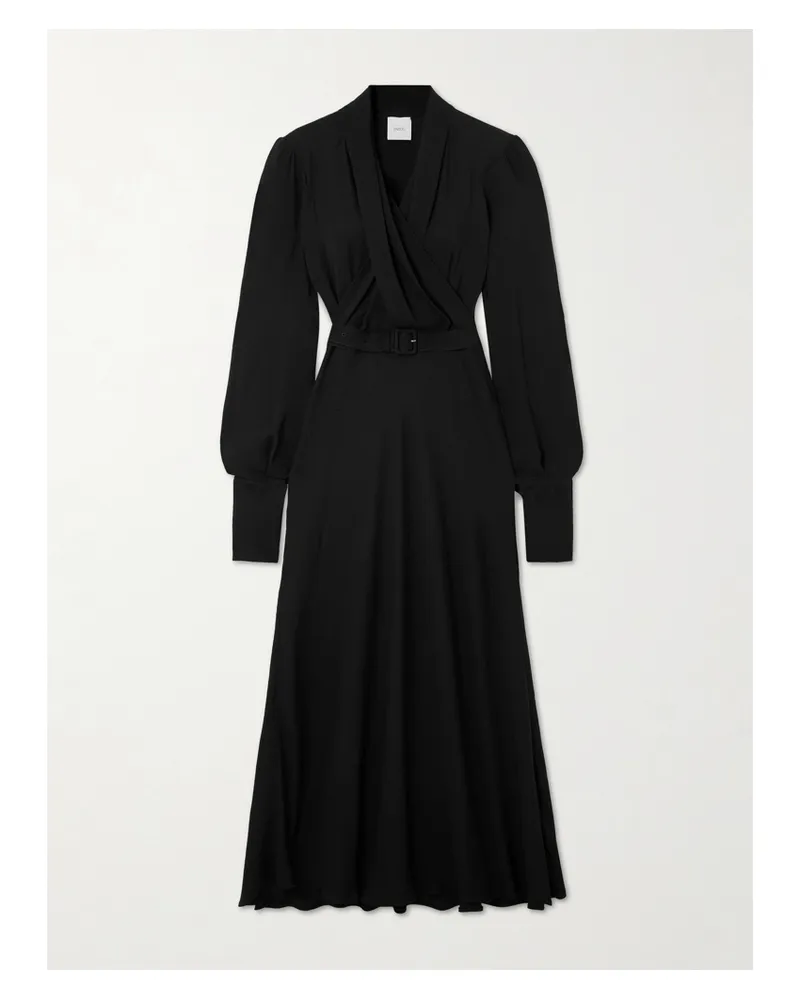 Patou Midikleid Aus Recyceltem Crêpe Mit Wickeleffekt Und Gürtel - Schwarz Schwarz